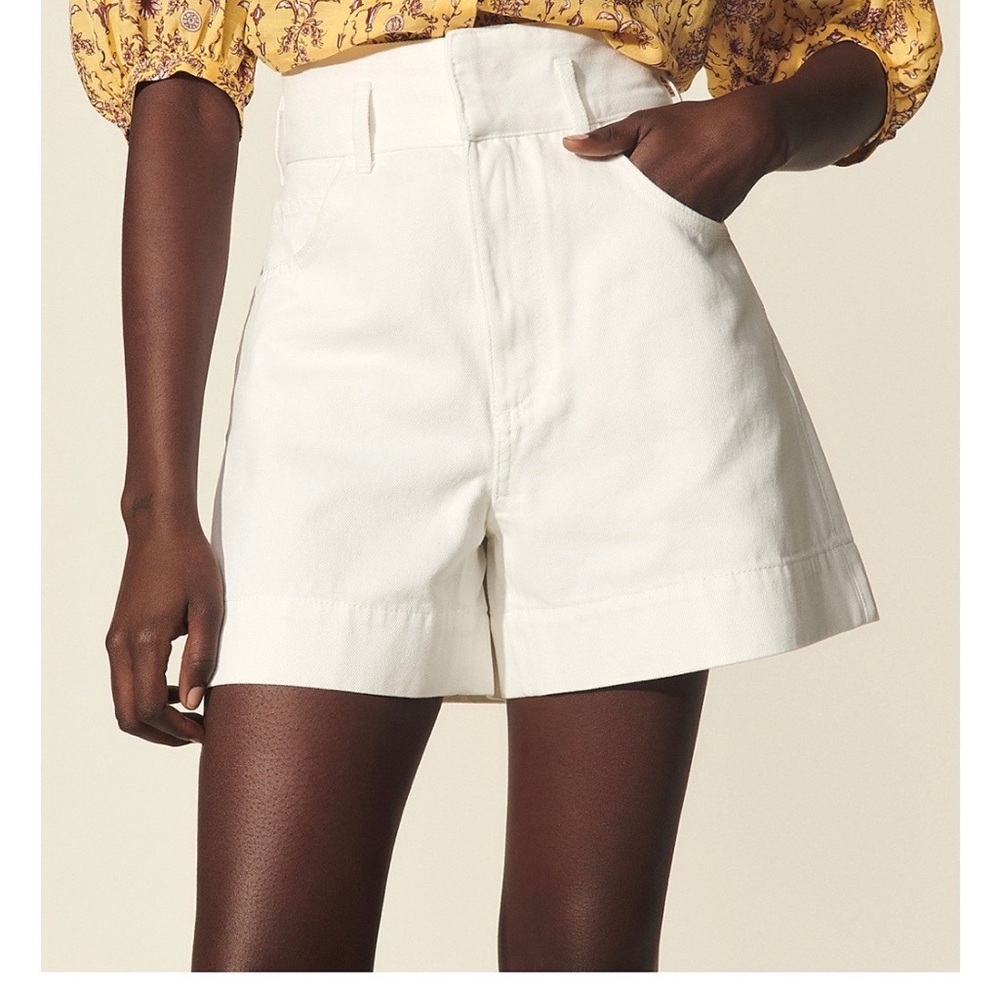 Sandro White High-Waist Tailored Shorts